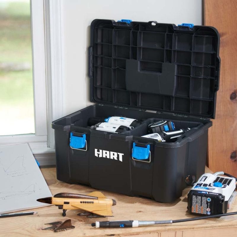 open latched plastic storage box