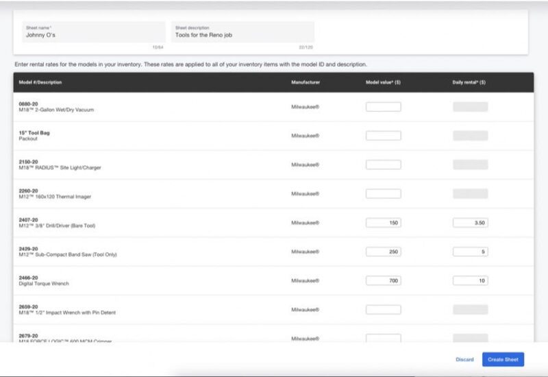 job costing manual rate sheet rates
